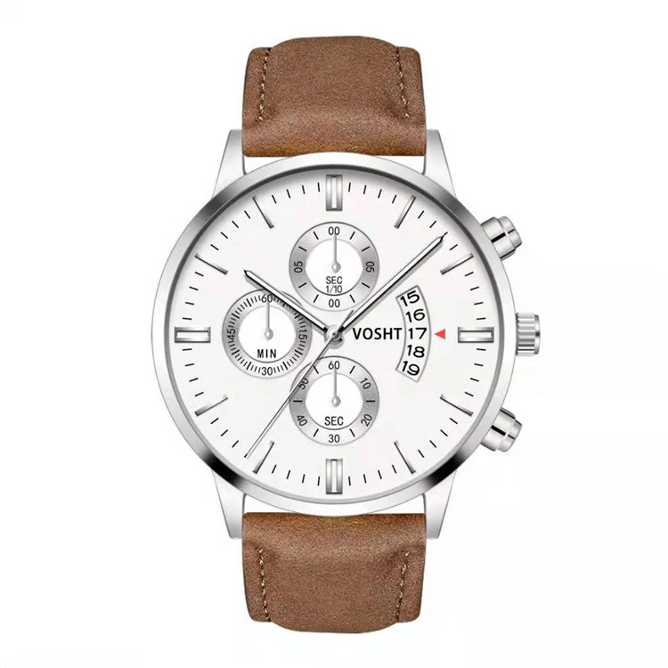 Heren business horloge met drie ogen, zes-punts schaal en kalender voor een professionele en stijlvolle uitstraling.