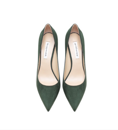Title 13, Zapatos de tacón alto de ante verde oscuro para...