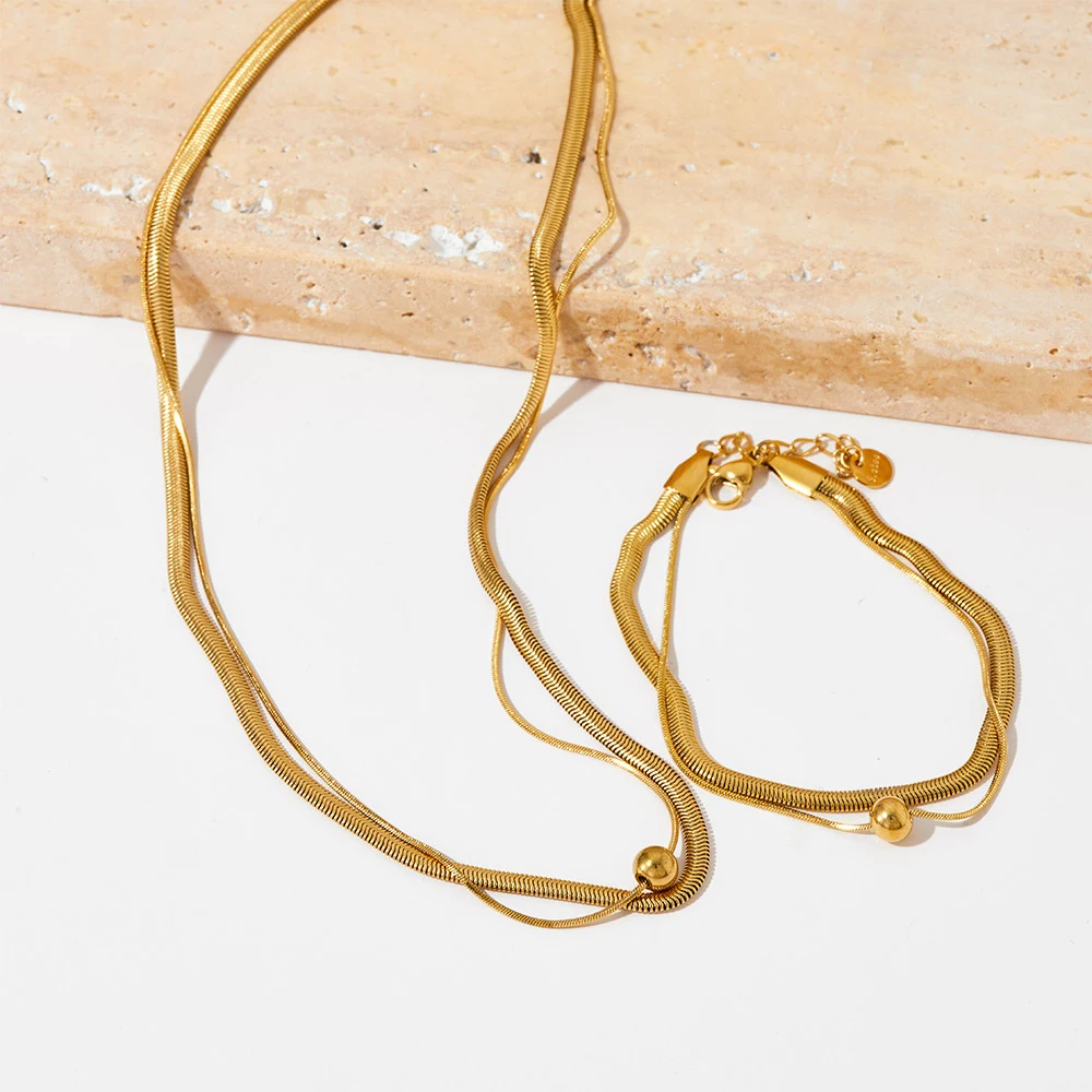 Title 3, Ensemble Collier et Bracelet Chaîne en Os de Se...