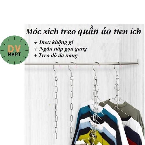 Móc Treo Quần Áo 10 Tầng Thông Minh, Móc Xích Treo Đồ Tiết Kiệm Diện Tích Dài 50Cm Inox 304 Không Gỉ Cao Cấp