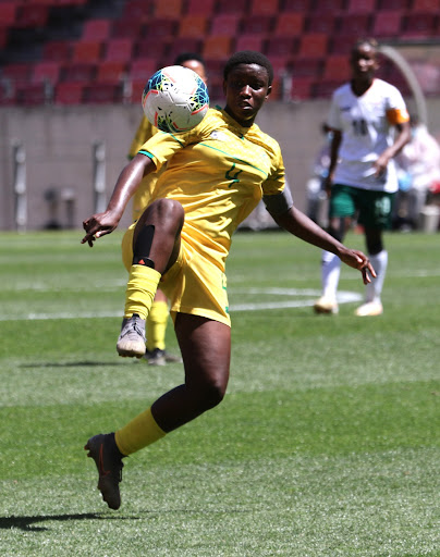 Banyana Banyana’s Sibulele Holweni in action during the Cosafa Women’s Championship third-place play-off loss against Zambia at the Nelson Mandela Bay Stadium on Saturday