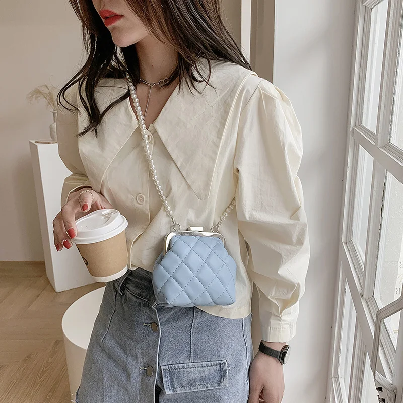 Pochette Rossetto Donna con Catena di Perle a Rombo Nuova Moda Elegante e Pratica Ideale per Trucco e Accessori Essenziali