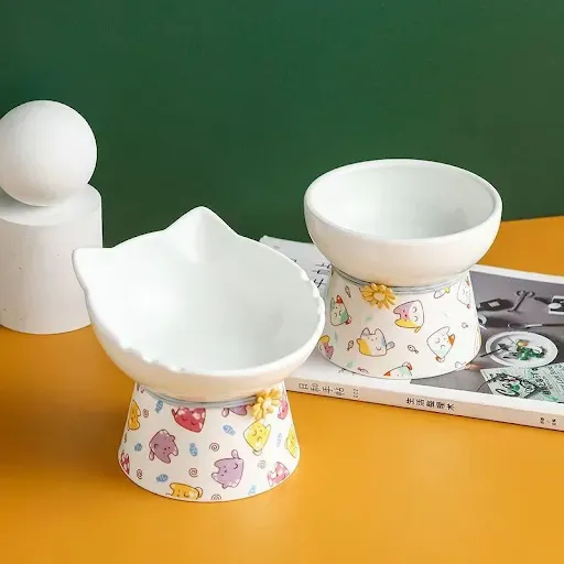 Cat Elevated Ceramic Bowl Pet Food Water Feeders Raised Puppy Dogs Drinking Eating Bowls