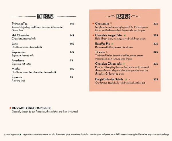 PizzaExpress menu 