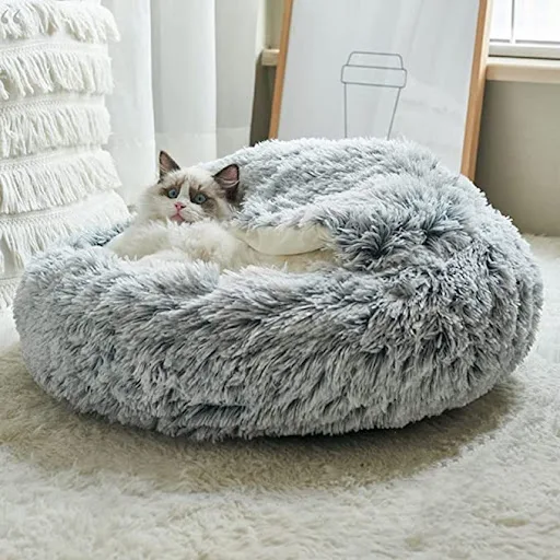 Winter Long Plush Pet Cat Bed Round Cat Cushion House Warm Cat Basket Cat Sleep Bag Cat Nest Kennel 2 In 1 For Small Do