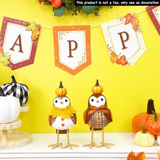 Title 3, Maple Leaf Pumpkin Bird Figurine Doll Window Pe...