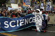 ROCKET SCIENCE?: Demonstrators make their way to the US Capitol in the March for Science in Washington on Saturday