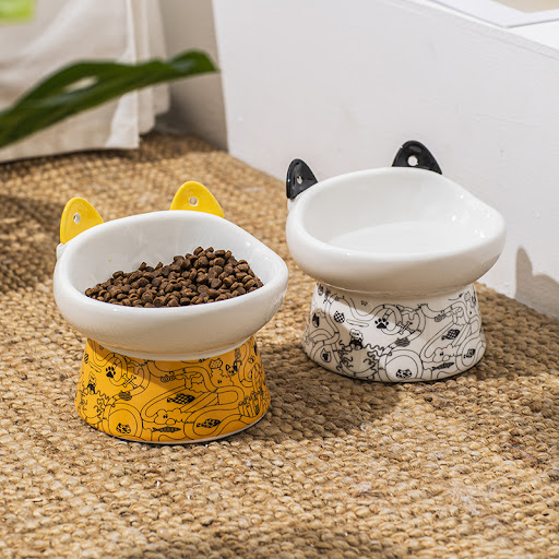 Title 5, Elevated Ceramic Cat Bowl Anti-Tipping Cervical...