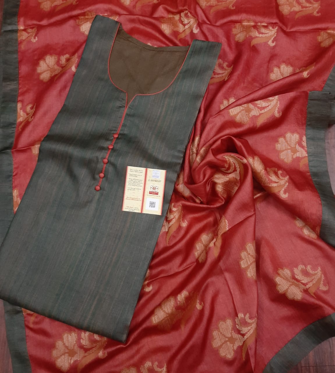 pure silk tassar semistich kurta