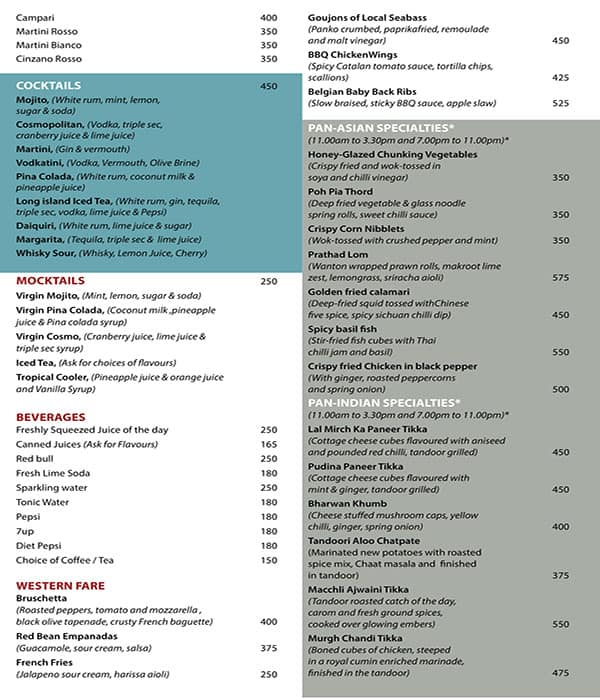 Le Bar menu 