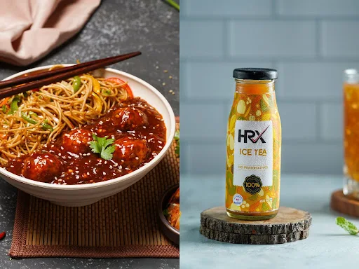 Veg Manchurian Hakka Noodles Bowl + Ice Tea (200ml)