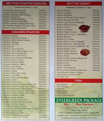 Evergreen Caterers Veg & Non-veg menu 