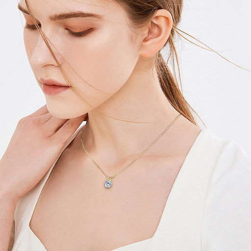 Title 2, 1 Carat Moissanite Necklace for Women. Dazzling...