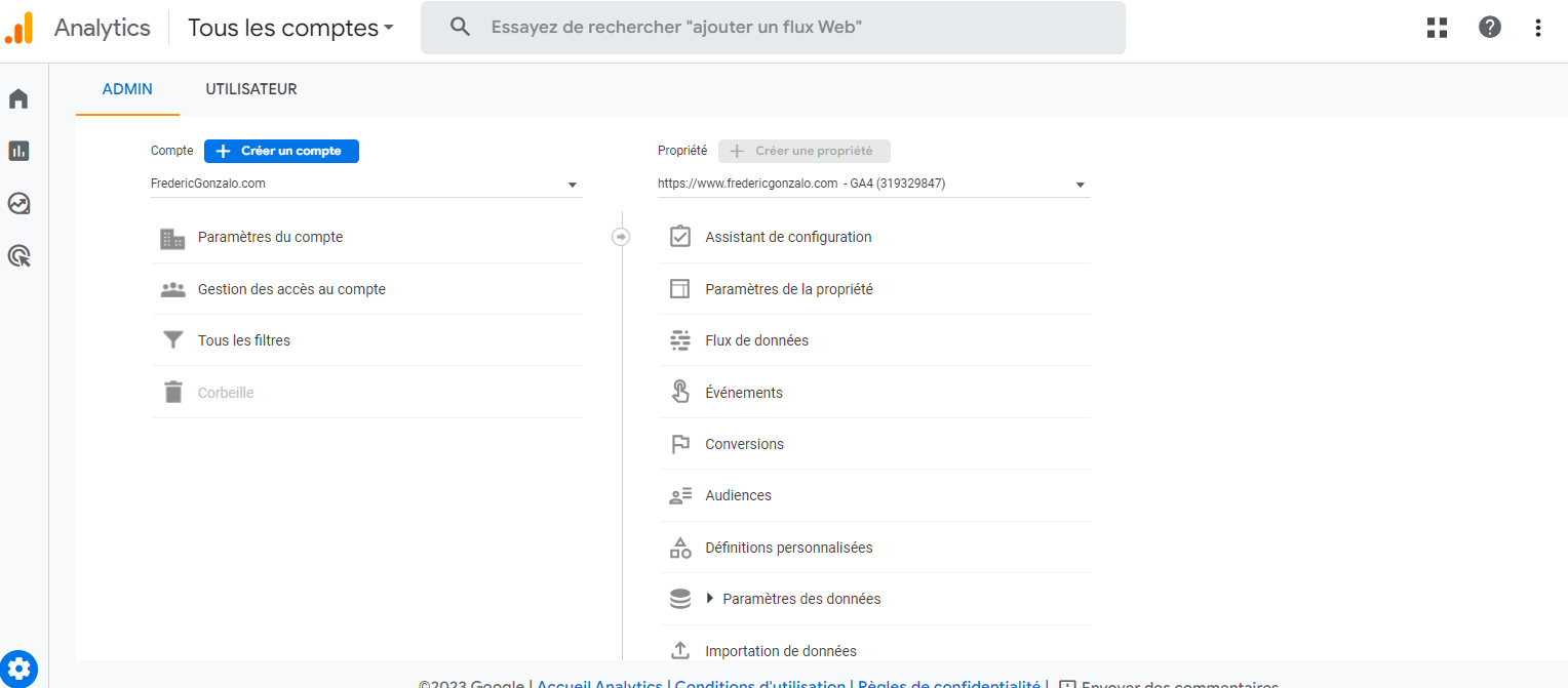 Paramètres de GA4, tableau.