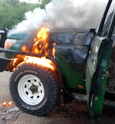 The safari vehicle came under attack in a Ugandan game reserve.