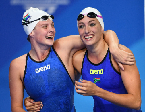 Gqeberha-born Kaylene Corbett, left, and Tatjana Schoenmaker carry SA's hopes in the women's 200m breaststroke at the Tokyo Olympics. Picture: GETTY IMAGES / QUINN ROONEY