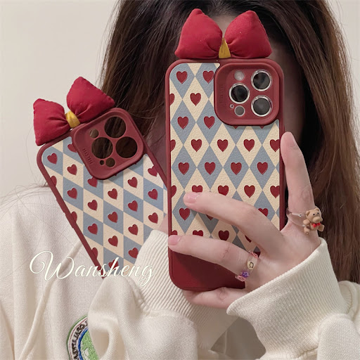 Title 3, Love Diamond Pattern Wine Red Bow Mobile Phone ...