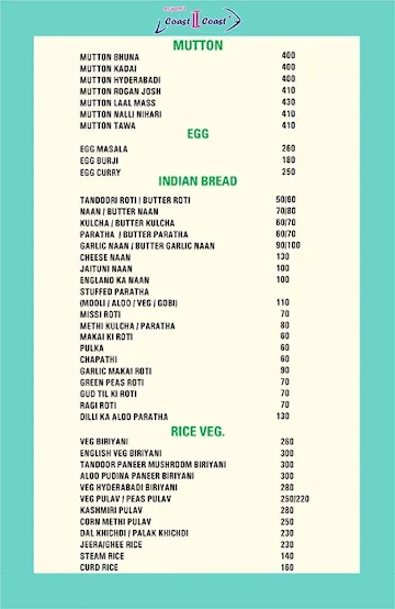 Anupam's Coast II Coast menu 