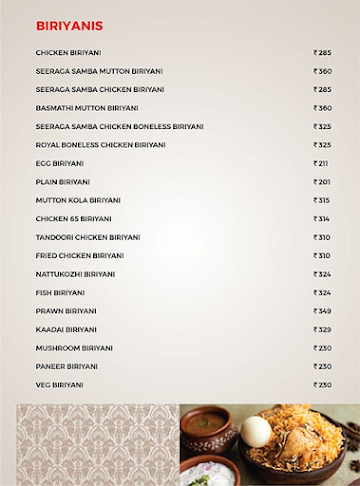 Anjappar menu 