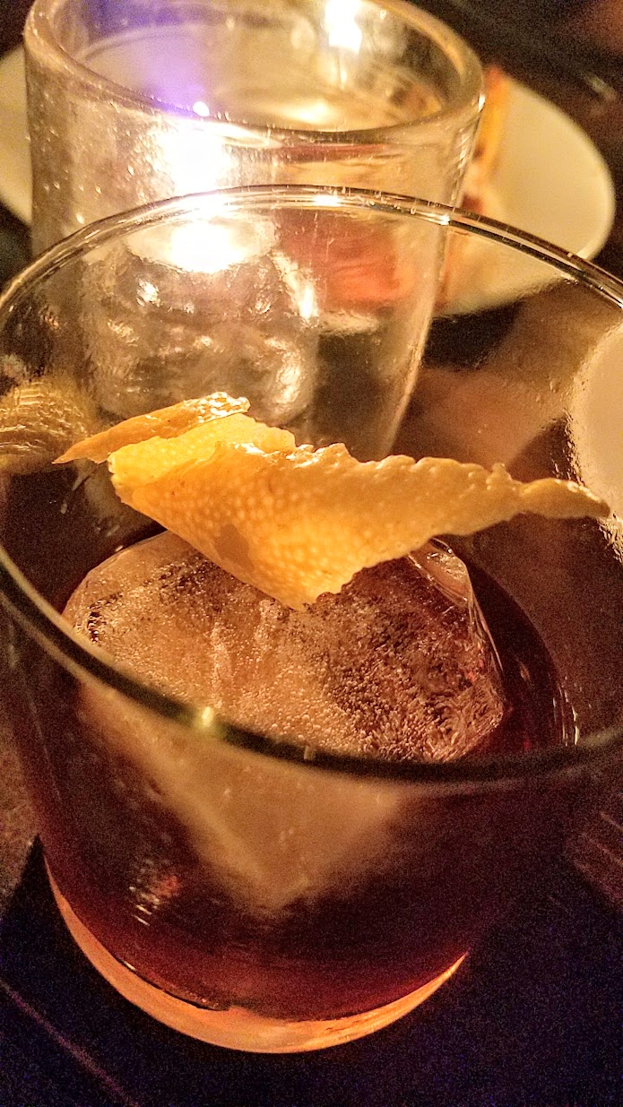 Night Owl cocktail with bourbon, coconib ramozzotti, toasted pecan bitters at Radar Restaurant on North Mississippi, Portland