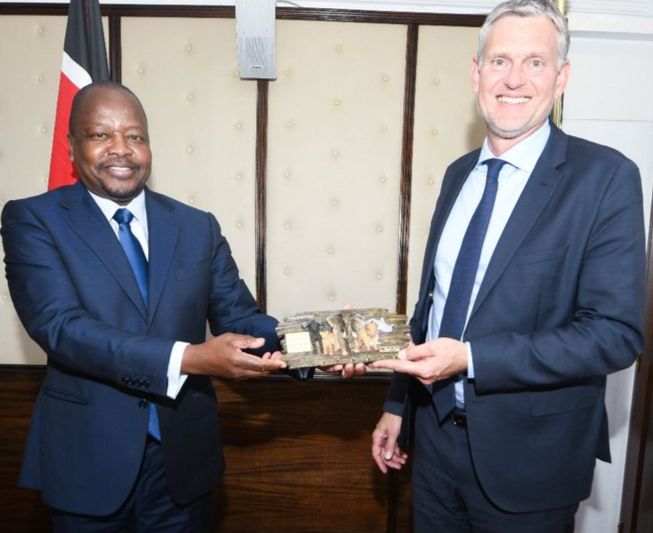 Health Cabinet Secretary Mutahi Kagwe and Danish ambassador to Kenya, Ole Thonke