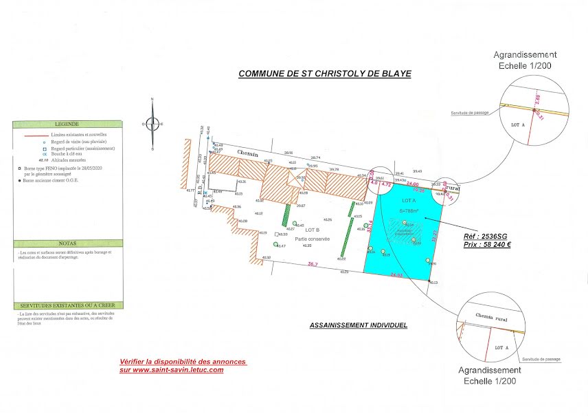 Vente terrain  783 m² à Saint-Christoly-de-Blaye (33920), 58 240 €