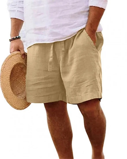 Men's Summer Cotton Casual Linen Shorts Men's Outdoor Spo... - 0