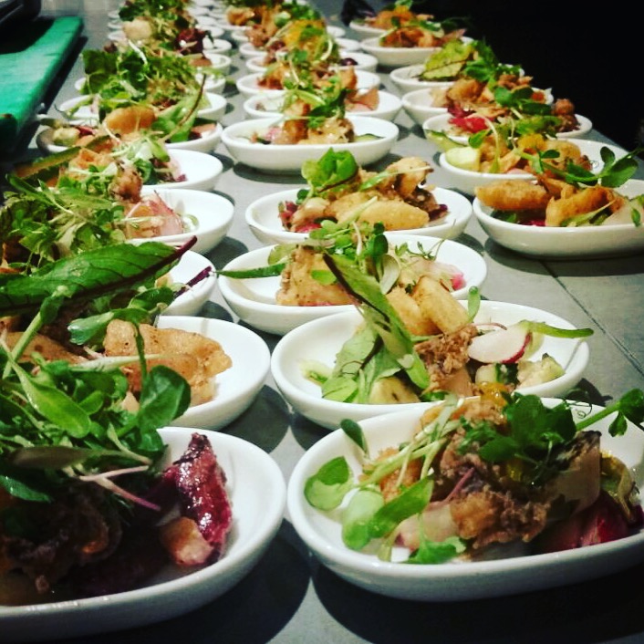 Smoked crocodile and crumbed squid and calamari tubes plated on a bed of roasted beetroot and artichoke. Picture: RIANTE NAIDOO