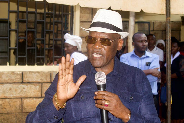 Parliamentary Service Commissioner Johnson Muthama addressing mourners during a burial ceremony in Tala, Machakos County on Monday, May 22, 2023.