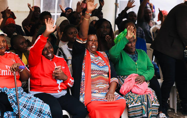 Residents of Mlango Kubwa, Mathare Constituency during the groundbreaking ceremony for the construction of the first public hospital in the ward on May 8, 2024.