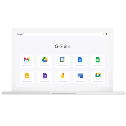 Ordinateur portable affichant différents produits Google inclus dans G Suite