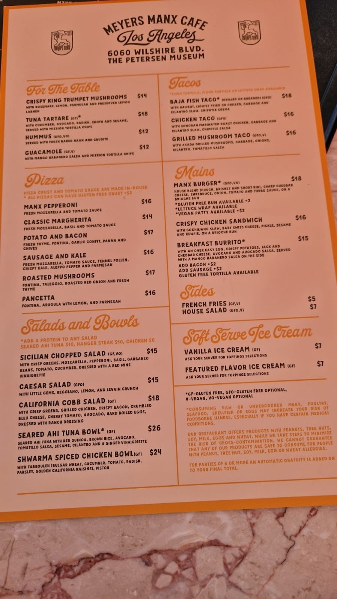 Meyers Manx Cafe gluten-free menu