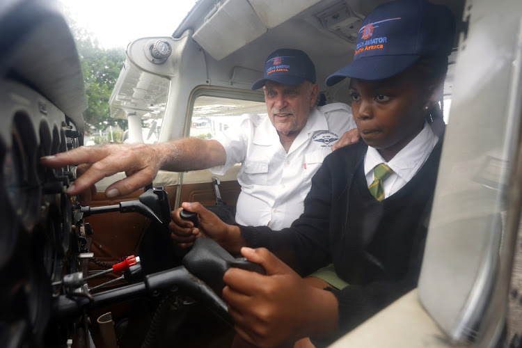 Sindiswa Mnikathi gets familiar with the cockpit controls.