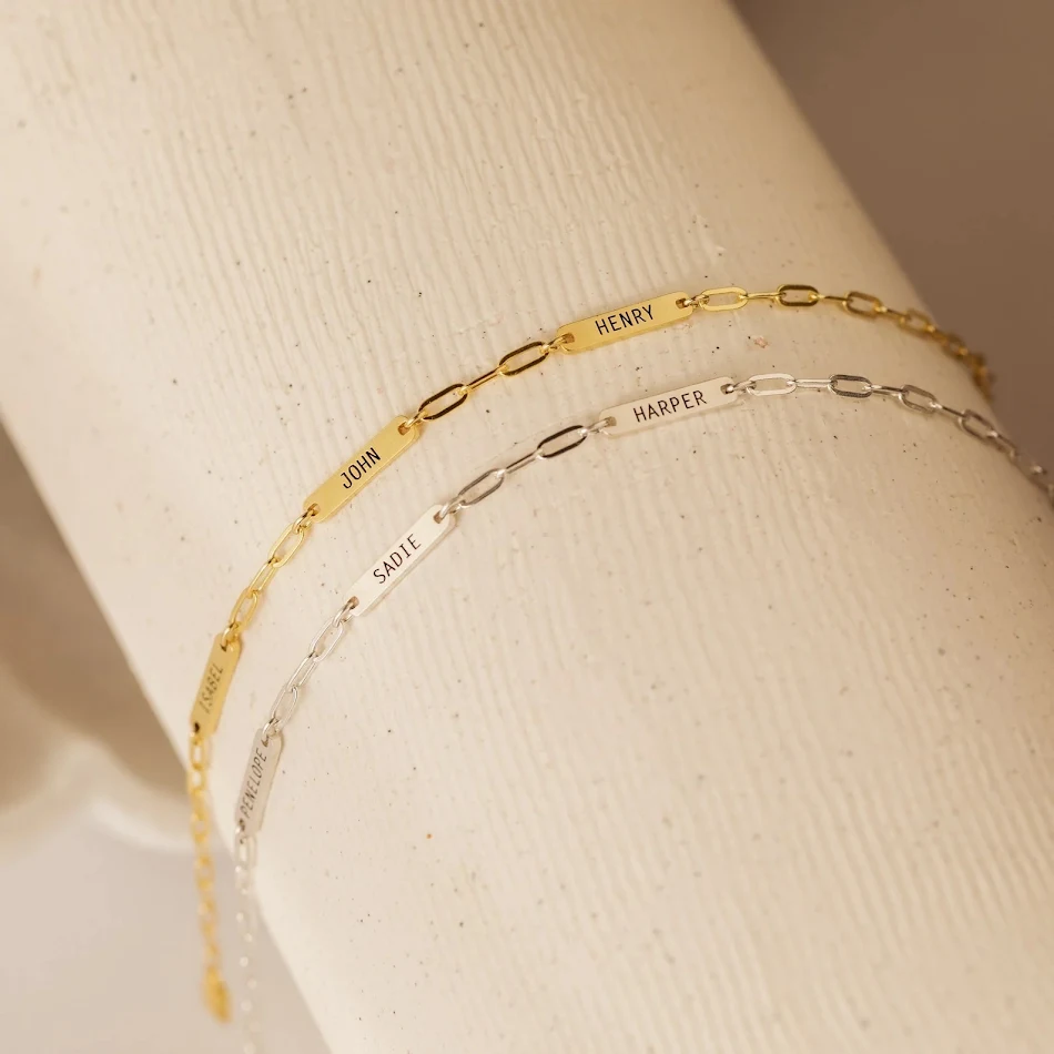Pulseiras de aço inoxidável DIY personalizadas com alfabeto inglês, dobre várias vezes para criar nomes únicos e exclusivos.
