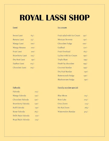 Royal Lassi Shop menu 