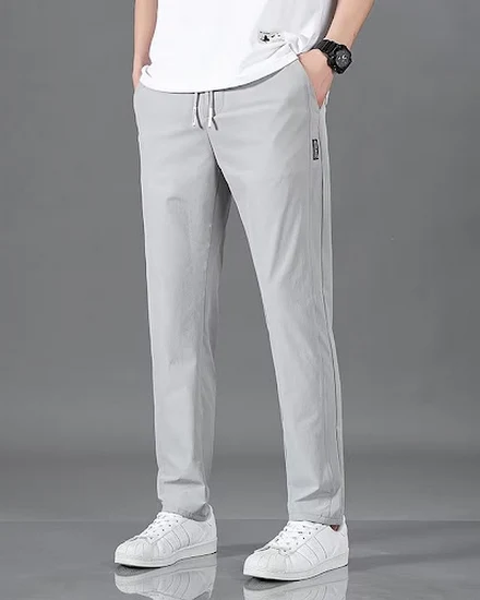 Men's Trousers Casual Solid Breathable Slim Straight Pant... - 1