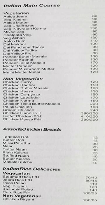 Patiala House menu 