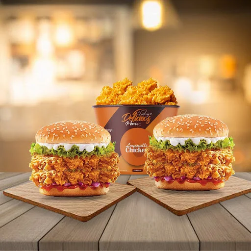 2 Zingy Chicken Burgers & Regular Popcorn