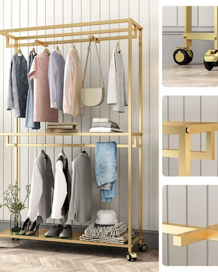 Large Wardrobe Closet Home Furniture Gold Garment Rack fo... - 3