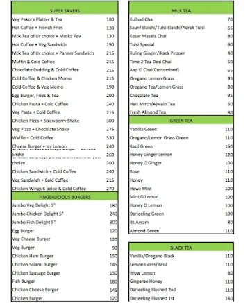 Time to Tea, NSEZ menu 