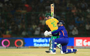 David Miller of SA plays a shot during the first T20 International against India at Arun Jaitley Stadium  in Delhi on June 9 2022.