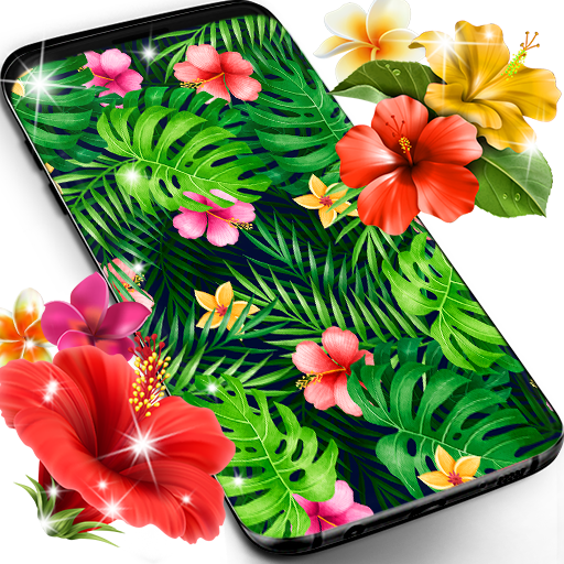 Tropical jungle flowers and leaves live wallpaper