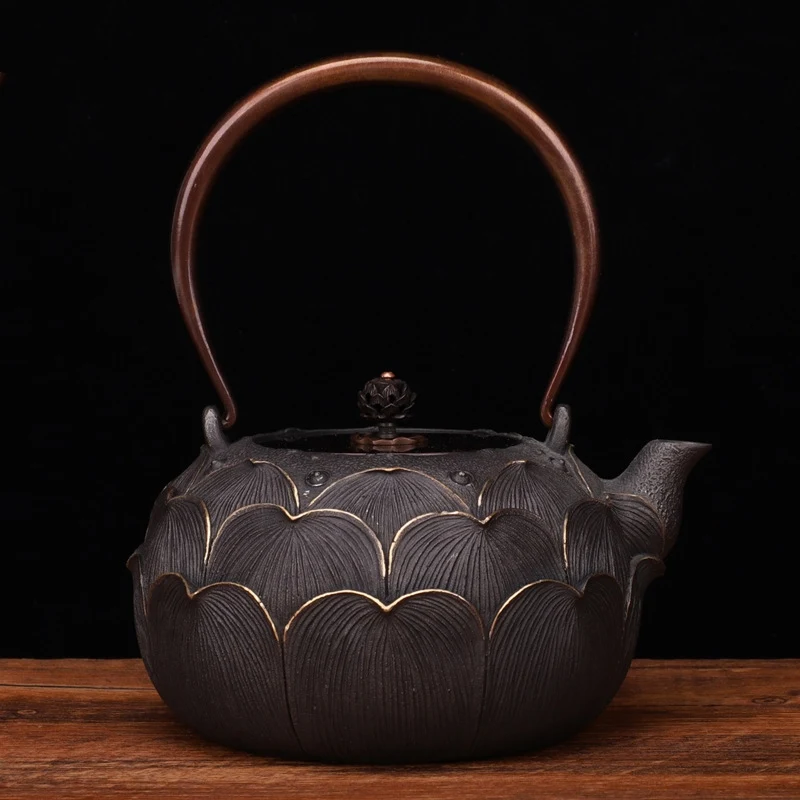 Conjunto de chá Pot Original de ferro sem revestimento com queimador de cobre para uma experiência de chá autêntica e elegante.