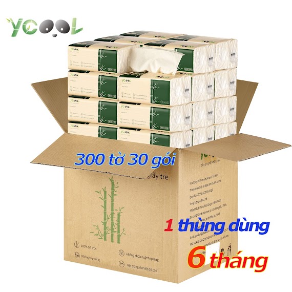 Giấy Ăn Gấu Trúc Khăn Giấy Tre Ycool 1 Thùng 30 Gói 300 Tờ