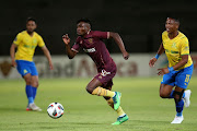 Ibraheem Jabaar of Stellenbosch FC on the attack during his side's league match  Mamelodi Sundowns at Danie Craven Stadium on December 4 2021 in Stellenbosch.