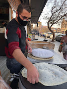 A laffa baker in action.