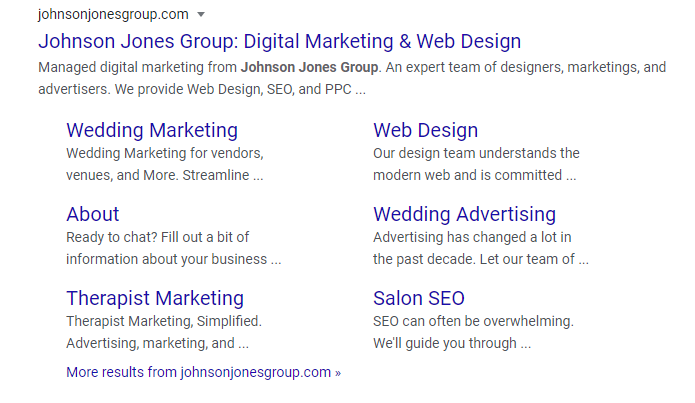 Johnson Jones Group google page for Lead Generation Marketing