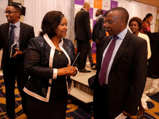 Kengen managing director Rebecca Miano with former MD Eddy Njoroge