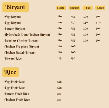 Biryani Baabai menu 