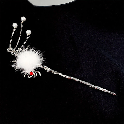 Title 3, White Autumn and Winter Feather Pearl Tassel Ha...